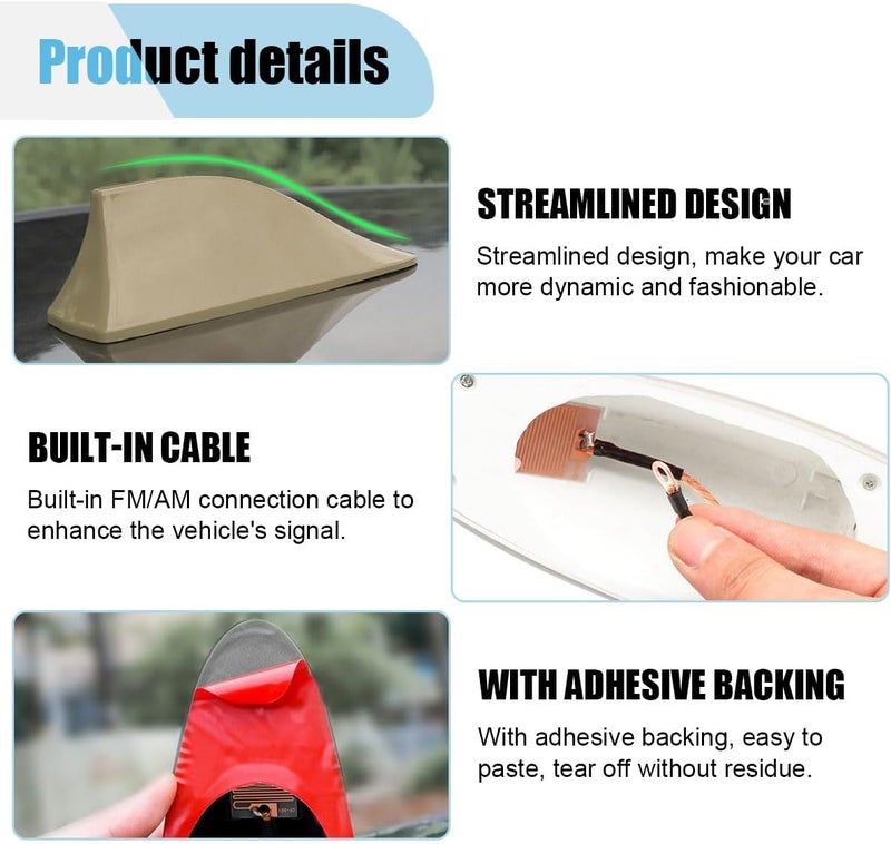 LHDOS Car Shark Fin Antenna Cover, Plastic Automotive Signal Roof Aerial Base Cover with Adhesive Tape, Universal Vehicle Decorative Replacement Accessories for Car Truck SUV (Beige) - Image 3